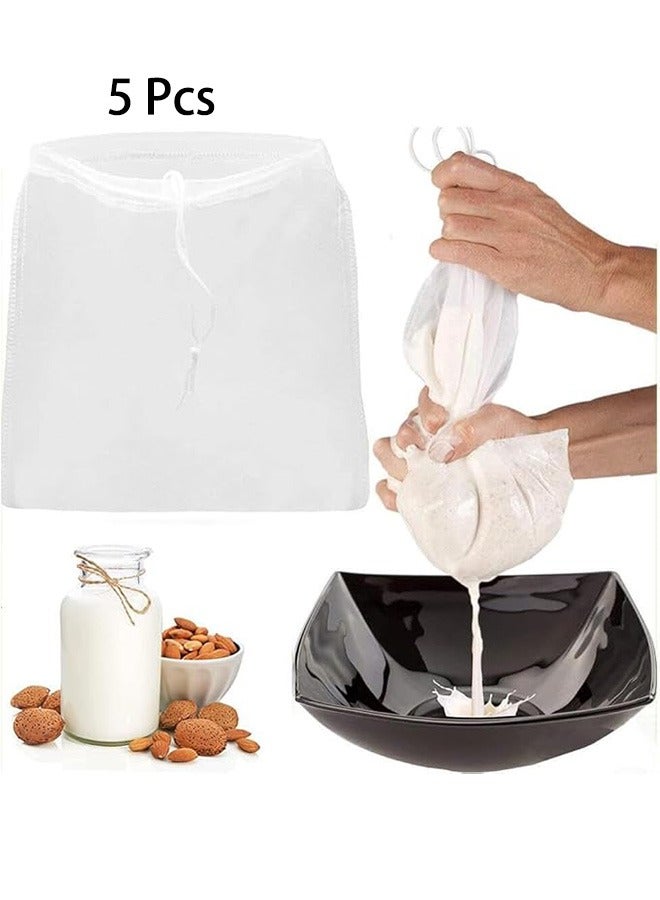 5 Pcs Quality Nut Milk Bags, Big 30X30 CM Commercial Grade， Reusable Almond Milk Bag, All Purpose Food Strainer Nylon Fine Mesh Bag for Straining Almond Nut Milk Coffee Juices Yogurt - Image 1