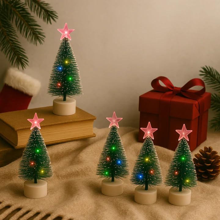 CORALTREE CORAL TREE Set of 5 LED Fiber Optic Mini Christmas Trees – Color-Changing, Battery Operated - Image 3