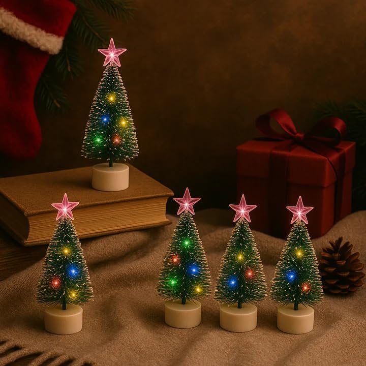CORALTREE CORAL TREE Set of 5 LED Fiber Optic Mini Christmas Trees – Color-Changing, Battery Operated - Image 4