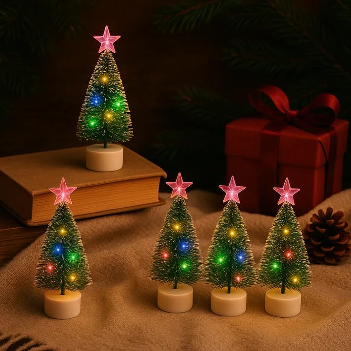 CORALTREE CORAL TREE Set of 5 LED Fiber Optic Mini Christmas Trees – Color-Changing, Battery Operated - Image 5