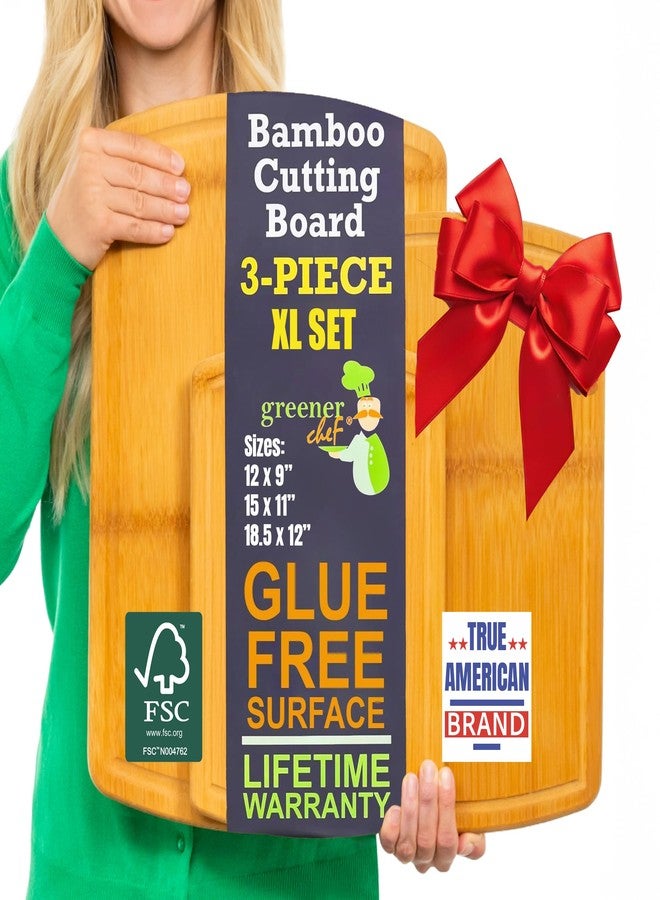 Greener Chef Bamboo Cutting Boards for Kitchen with Glue-Free Surface and Lifetime Replacements - Organic Wooden Chopping Board with Juice Grooves for Carving & Serving, Non Toxic & Durable by Greener Chef - Image 1