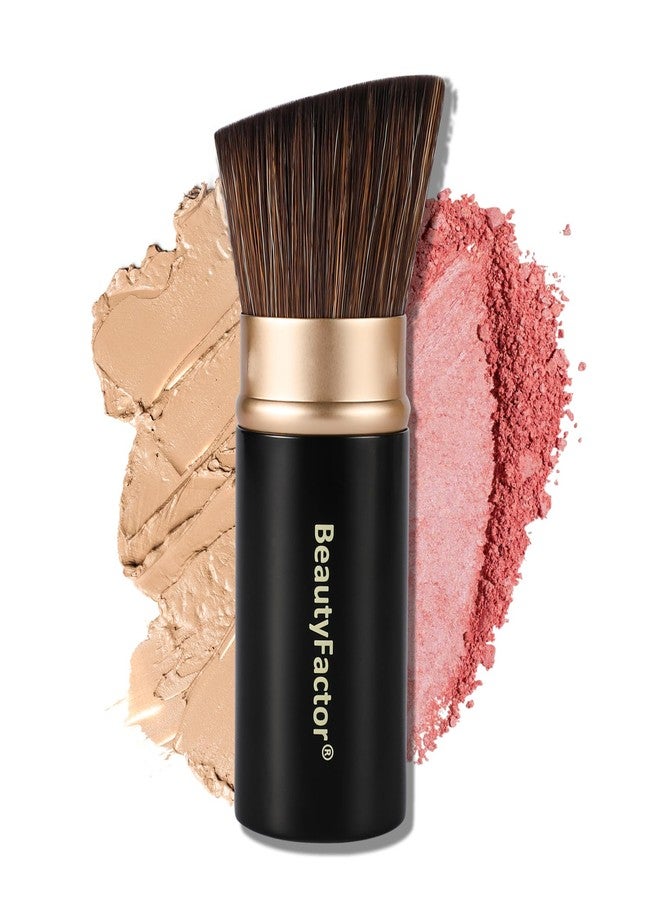 BEAUTYFACTOR Retractable Kabuki Makeup Brush, Angled Top Travel Makeup Brush Portable Powder Brushe for Liquid Cream and Powder Face With Aluminum Handle - Image 1