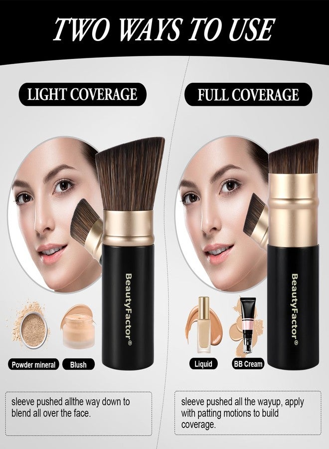 BEAUTYFACTOR Retractable Kabuki Makeup Brush, Angled Top Travel Makeup Brush Portable Powder Brushe for Liquid Cream and Powder Face With Aluminum Handle - Image 4