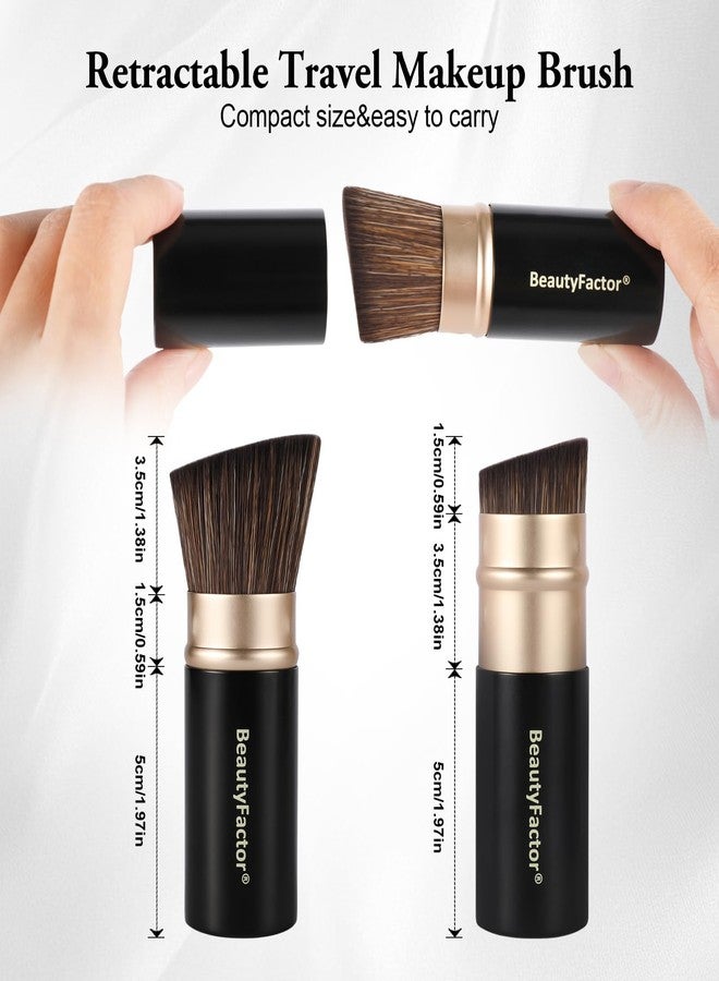 BEAUTYFACTOR Retractable Kabuki Makeup Brush, Angled Top Travel Makeup Brush Portable Powder Brushe for Liquid Cream and Powder Face With Aluminum Handle - Image 2