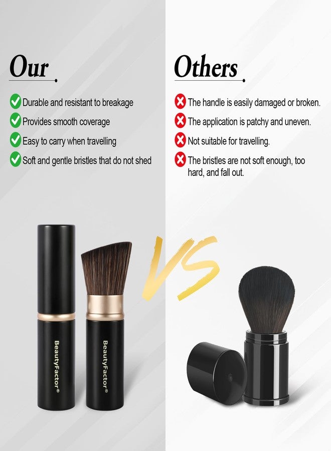BEAUTYFACTOR Retractable Kabuki Makeup Brush, Angled Top Travel Makeup Brush Portable Powder Brushe for Liquid Cream and Powder Face With Aluminum Handle - Image 3