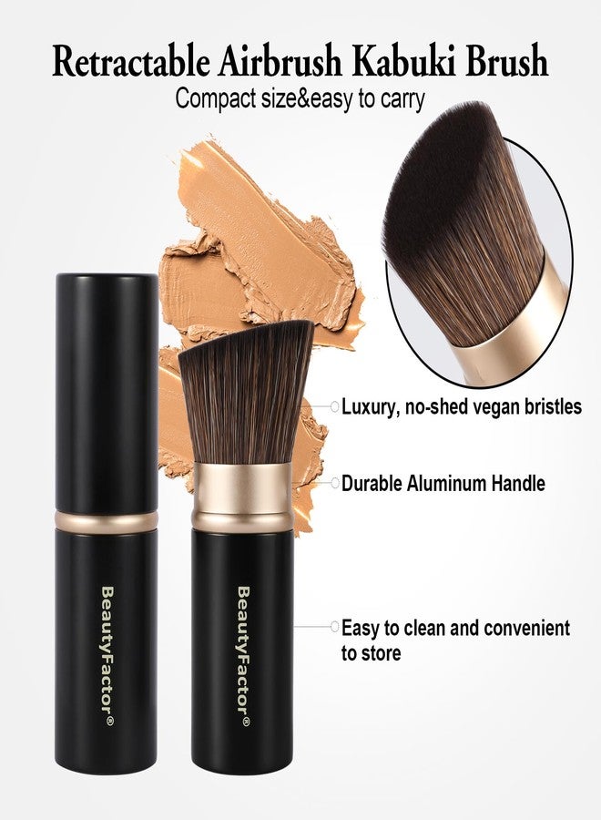 BEAUTYFACTOR Retractable Kabuki Makeup Brush, Angled Top Travel Makeup Brush Portable Powder Brushe for Liquid Cream and Powder Face With Aluminum Handle - Image 5