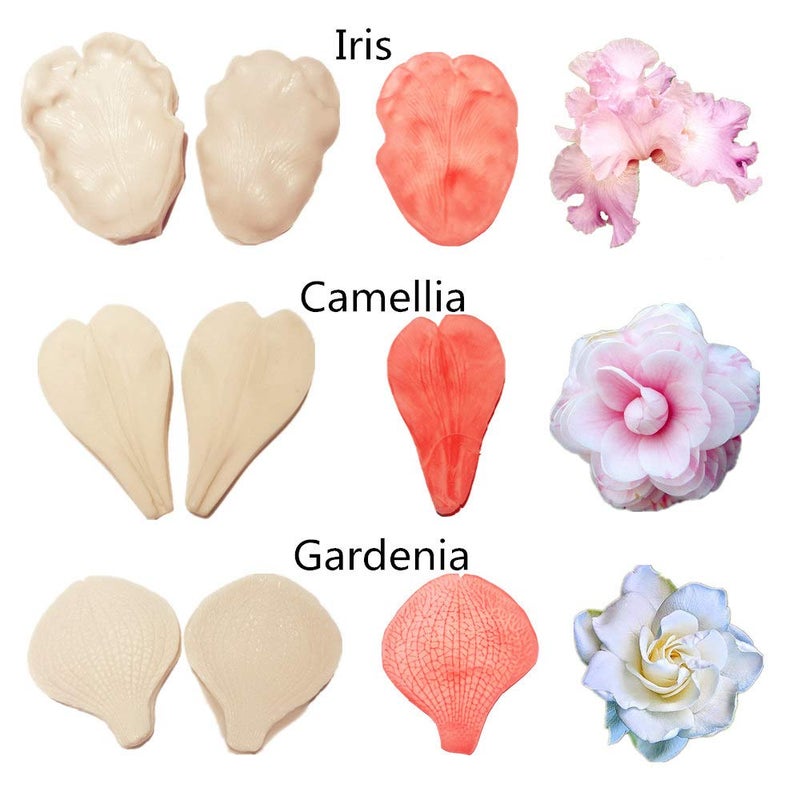 Colorkitchenware 12set Gumpaste Flower Silicone Veining Mold-Fondant Flower Veining Mold Gum Paste Flower Tools Sugar Paste Flower Cake Decorating Tool for Peony Rose Lily Daisy Hydrangea Wedding Flowers - Image 2
