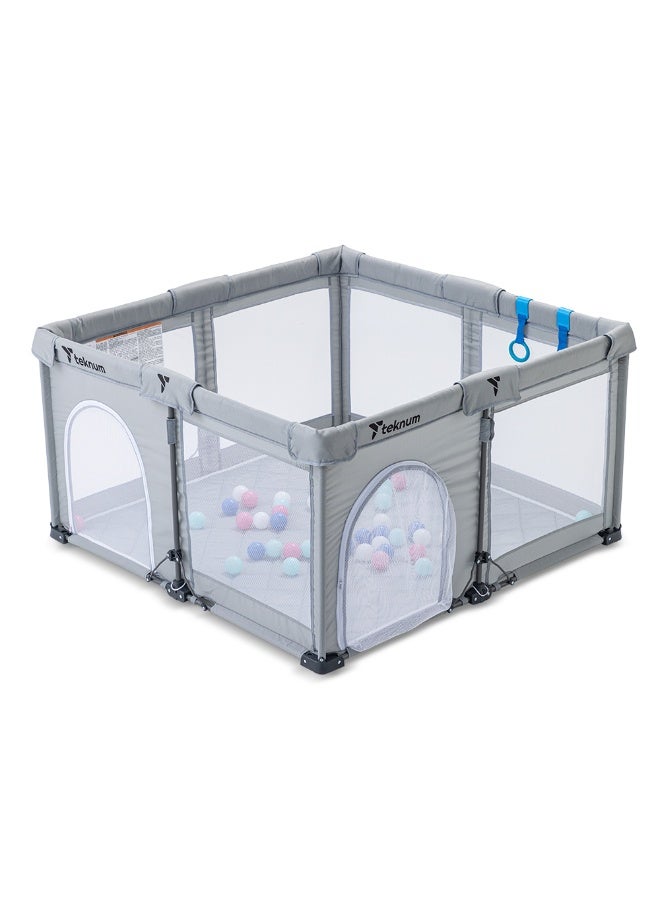 Teknum One - Minute Fold - Unfold Playpen, 120 x 120 cm with Mattress and Balls - Grey - Image 1