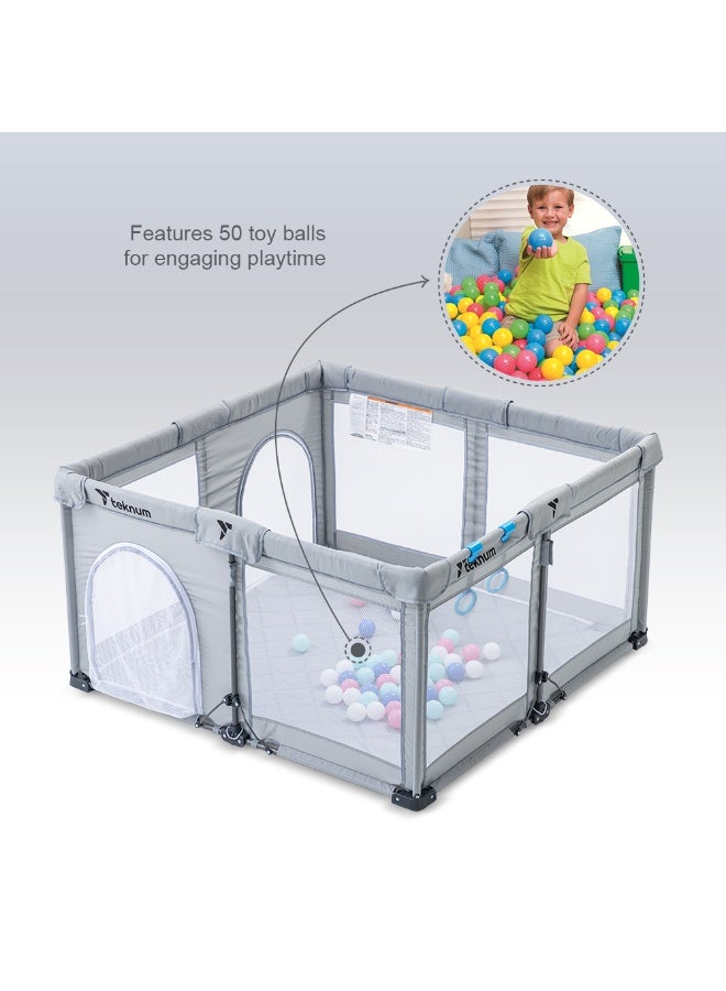 Teknum One - Minute Fold - Unfold Playpen, 120 x 120 cm with Mattress and Balls - Grey - Image 3