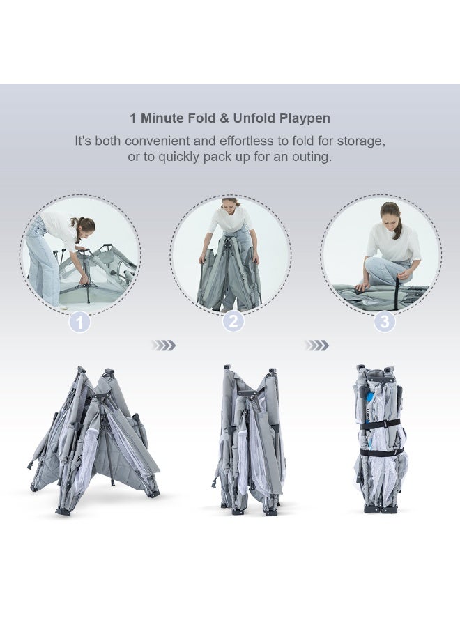 Teknum One - Minute Fold - Unfold Playpen, 120 x 120 cm with Mattress and Balls - Grey - Image 2