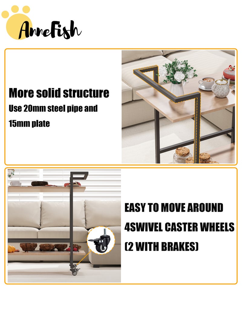AnneFish 2 Tier Rolling Serving Trolley Home Dining Serving Cart with Wheels and Storage Shelves Beverage Cart with Protective Rails for Kitchen Dining Living Room - Image 5