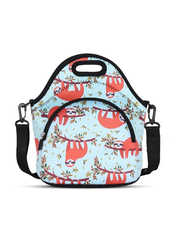 Violet Mist Neoprene Lunch Bags with Shoulder Strap Lunch Totes for Women Insulated Lunch Handbag Thermal Lunch Box Reusable Gourmet Bento Bag Pocket Zipper for Work Picnic Travel Gifts, Navy Sloth - Image 1
