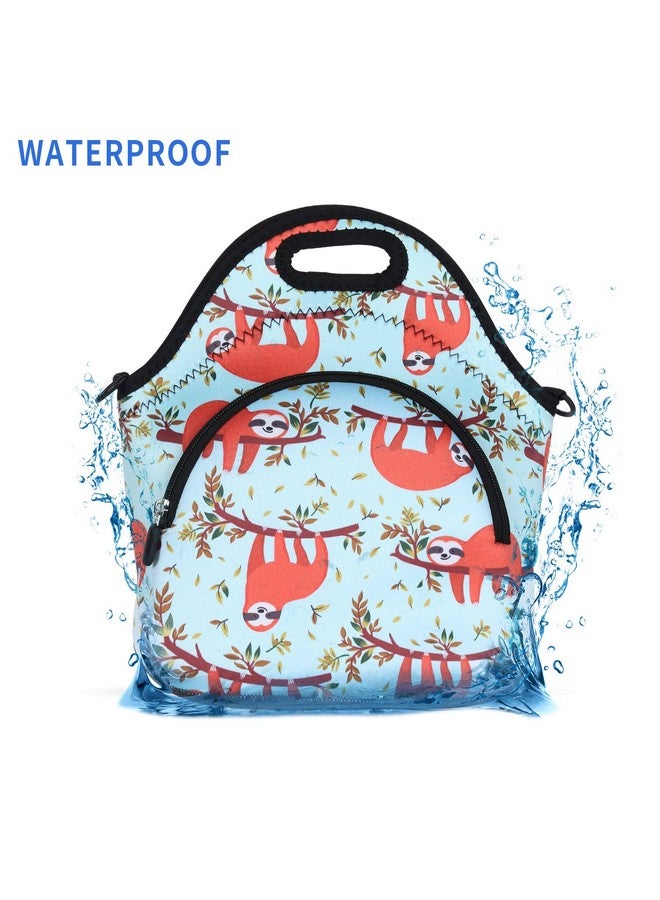 Violet Mist Neoprene Lunch Bags with Shoulder Strap Lunch Totes for Women Insulated Lunch Handbag Thermal Lunch Box Reusable Gourmet Bento Bag Pocket Zipper for Work Picnic Travel Gifts, Navy Sloth - Image 4