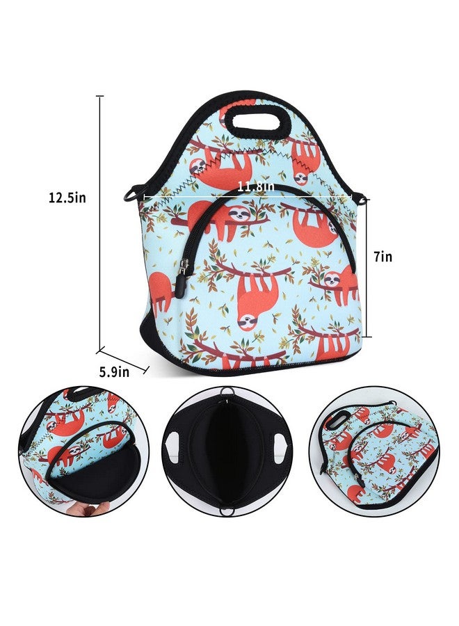 Violet Mist Neoprene Lunch Bags with Shoulder Strap Lunch Totes for Women Insulated Lunch Handbag Thermal Lunch Box Reusable Gourmet Bento Bag Pocket Zipper for Work Picnic Travel Gifts, Navy Sloth - Image 3
