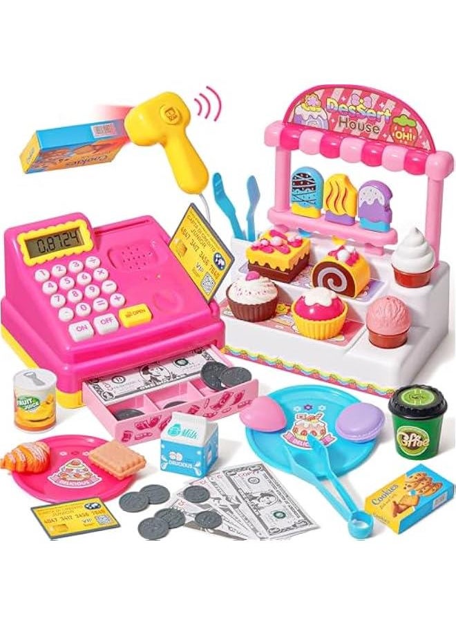 Generic Kids Cash Register Toy Ice Cream Shop Toddlers Pretend Play Shopping Playset with Scanner Fake Money Calculator Desserts, Birthday Gift for 3 4 5 6+ Year Old Girls  - Image 1