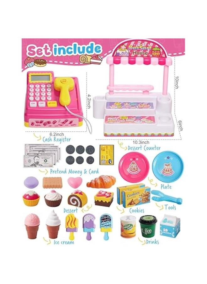 Generic Kids Cash Register Toy Ice Cream Shop Toddlers Pretend Play Shopping Playset with Scanner Fake Money Calculator Desserts, Birthday Gift for 3 4 5 6+ Year Old Girls  - Image 2