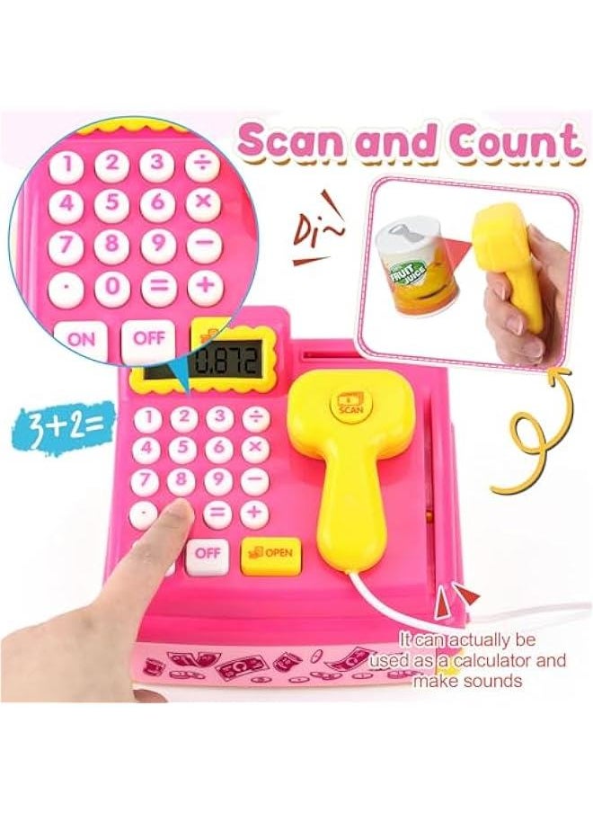 Generic Kids Cash Register Toy Ice Cream Shop Toddlers Pretend Play Shopping Playset with Scanner Fake Money Calculator Desserts, Birthday Gift for 3 4 5 6+ Year Old Girls  - Image 3