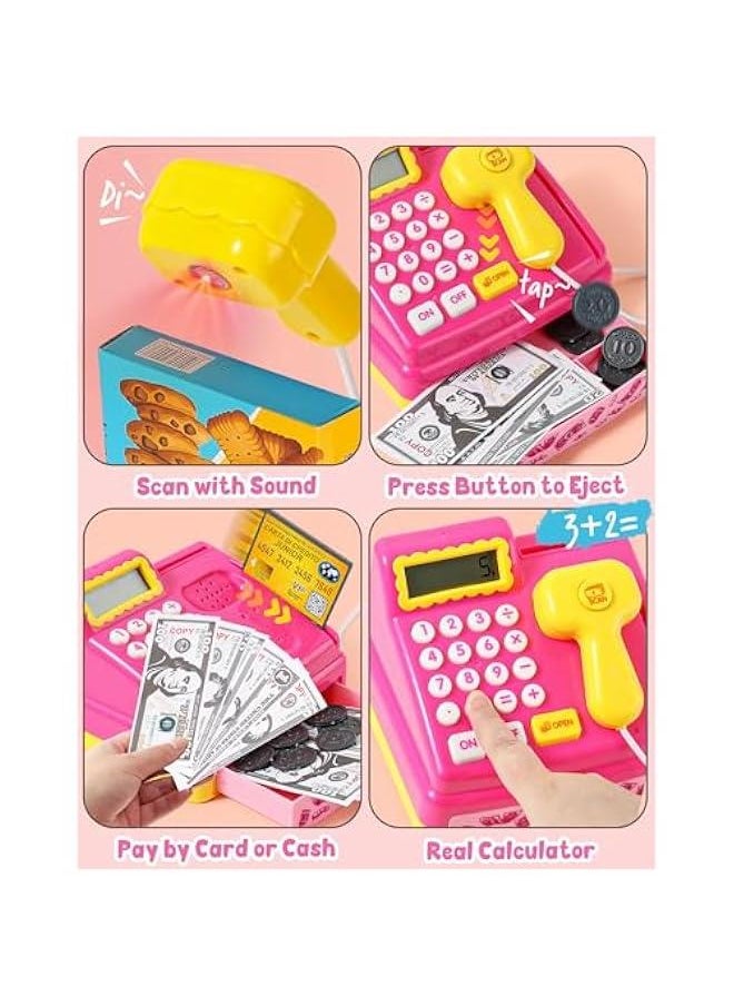 Generic Kids Cash Register Toy Ice Cream Shop Toddlers Pretend Play Shopping Playset with Scanner Fake Money Calculator Desserts, Birthday Gift for 3 4 5 6+ Year Old Girls  - Image 4