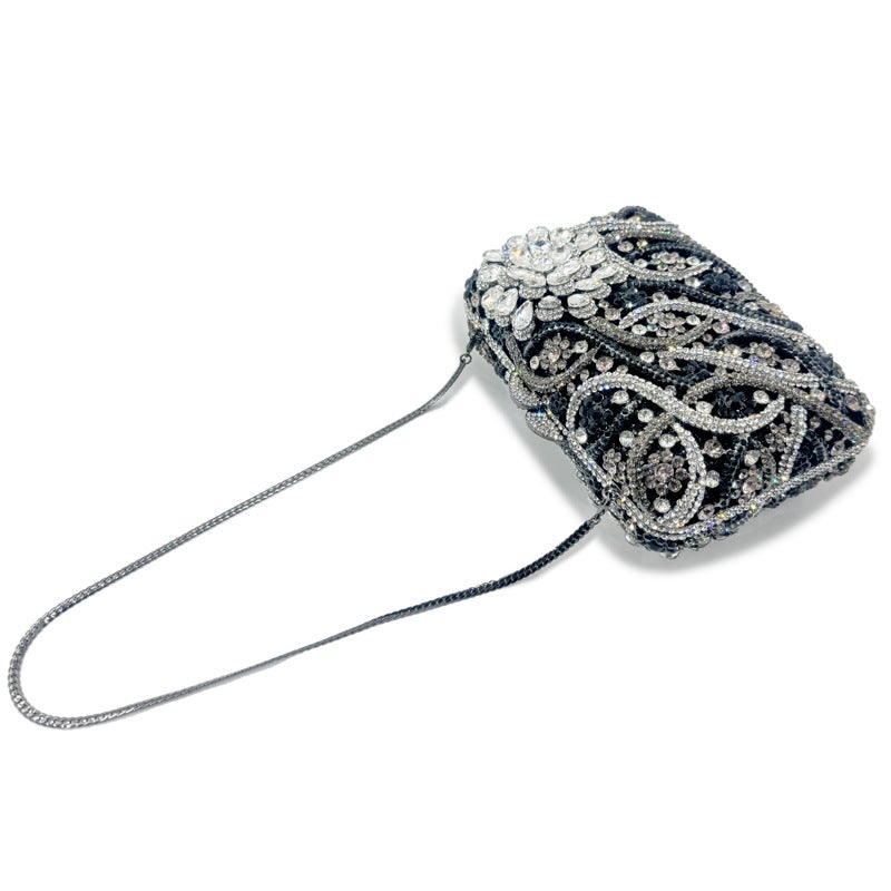 Flower Pattern Handmade Diamond-Encrusted Handbag Women'S Evening Bag Hollow Metal Hard Box Full Diamond Hand-Held Women'S Bag - Image 5