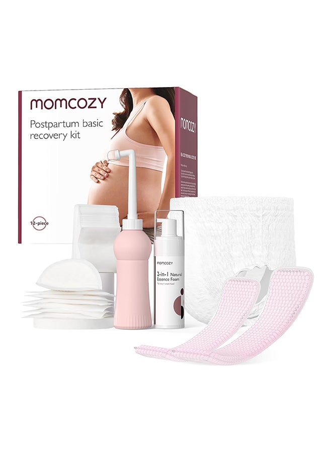مام كوزي مجموعة رعاية الأم أثناء الولادة، ملابس داخلية ذاتية الامتصاص للاستخدام مرة واحدة، وسادات رضاعة للحلمات، وزجاجة بيرى مقلوبة، ووسادات تبريد إسفنجية، ومجموعة حقائب قماشية (12 قطعة) - Image 1