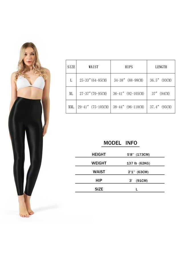 SOFSOT Plus Size High Waist Workout Leggings Shiny Pilates Pants Shimmer Yoga Tights for Women, Black, XL - Image 2