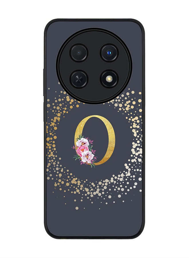 Stylizedd Rugged Black edge case for Huawei nova 12i 4G, Slim fit Flexible Thin Cover - Custom Monogram Initial Letter Floral Pattern Alphabet - O  (Grey ) - Image 1