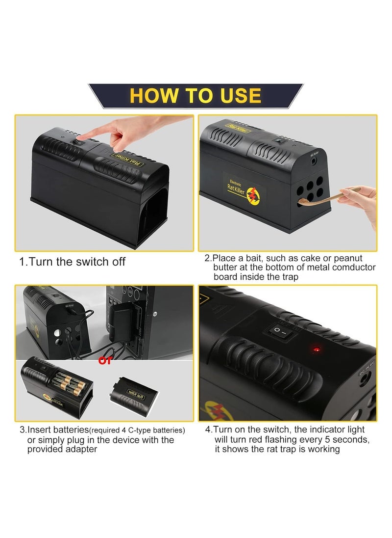 Electric Rat Trap, Mouse Traps Indoor For Homes, Killing The Rat, Instantly Kill Rodent Zapper With Powerful Voltage, Works For Mice Rats Chipmunks Squirrels, Reusable, Smart Led Indicator Light