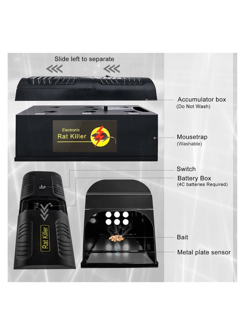 Electric Rat Trap, Mouse Traps Indoor For Homes, Killing The Rat, Instantly Kill Rodent Zapper With Powerful Voltage, Works For Mice Rats Chipmunks Squirrels, Reusable, Smart Led Indicator Light