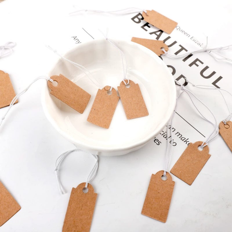Prudiut 200 Pcs Price Tags, Small Tags with Elastic String, Jewelry Price Tag Writable Kraft Gift Tag for Christmas Gift Clothes Jewelry Stocking Stuffers (Brown,1.02Ã—0.47inch) - Image 2