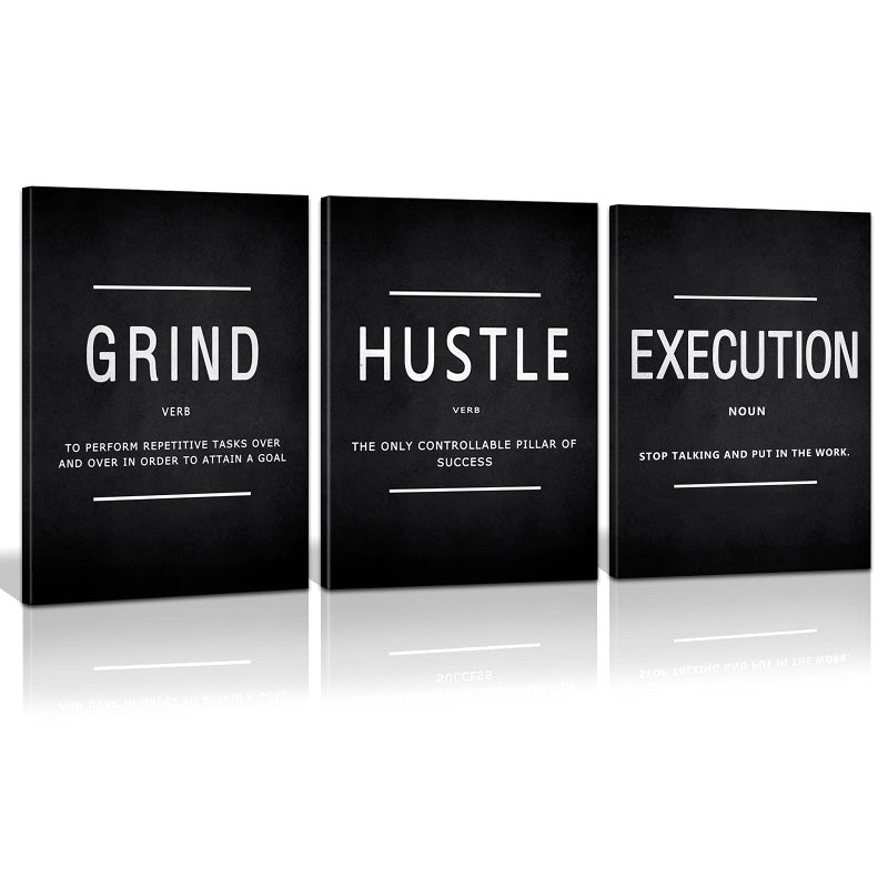 KAWAHONE Canvas Painting Wall Art Grind Hustle Execution Motivational Wall Art Decoration Posters Prints for Living Room Bedroom Office Decor GalleryWrapped Canvas Art Set Framed Ready to Hang