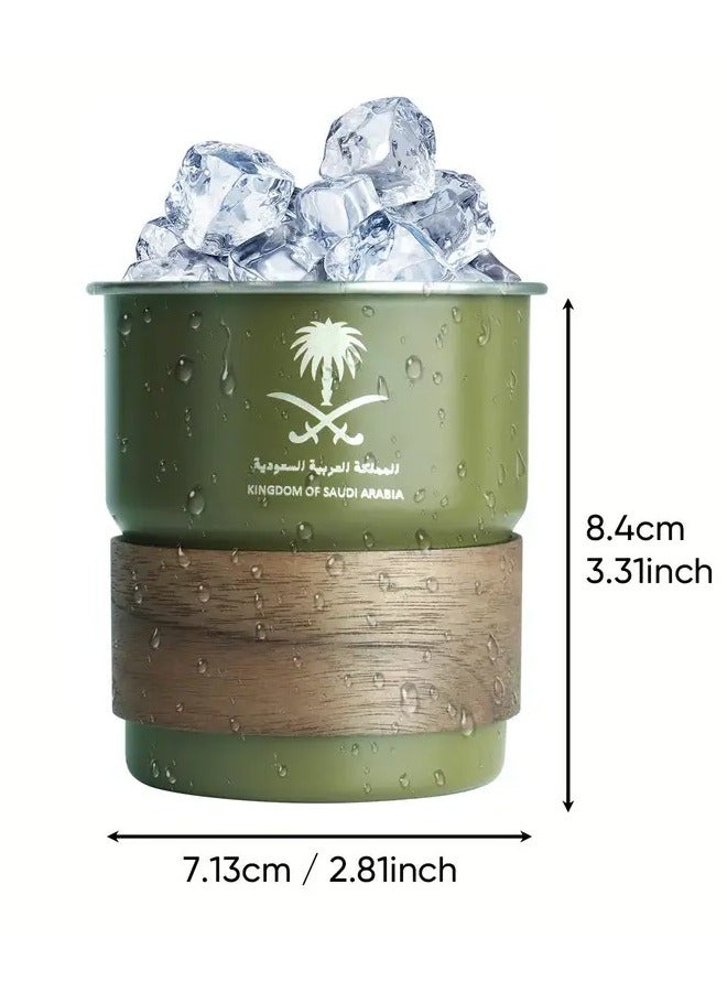 ELLEGLAM 304 Stainless Steel Coffee Mug 300ml Arabic Style Saudi Logo Leakproof Lid Straw Double Wall Travel Thermo Cup Reusable Portable for Hot Cold Drinks Home Office Outdoor Army Green - Image 3