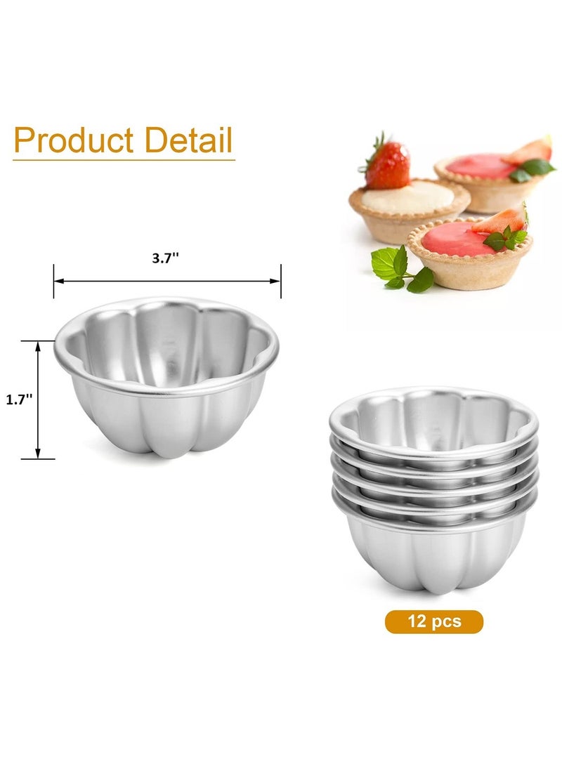 Mmmon 6 Pack Flower Shaped Egg Tart Molds, Aluminum Alloy Pudding and Non-Stick Cake Baking Cups, Reusable Cupcake Muffin Jelly Kitchen Accessories - Image 2