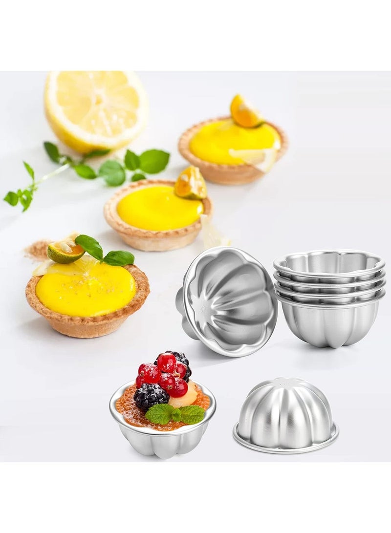 Mmmon 6 Pack Flower Shaped Egg Tart Molds, Aluminum Alloy Pudding and Non-Stick Cake Baking Cups, Reusable Cupcake Muffin Jelly Kitchen Accessories - Image 1