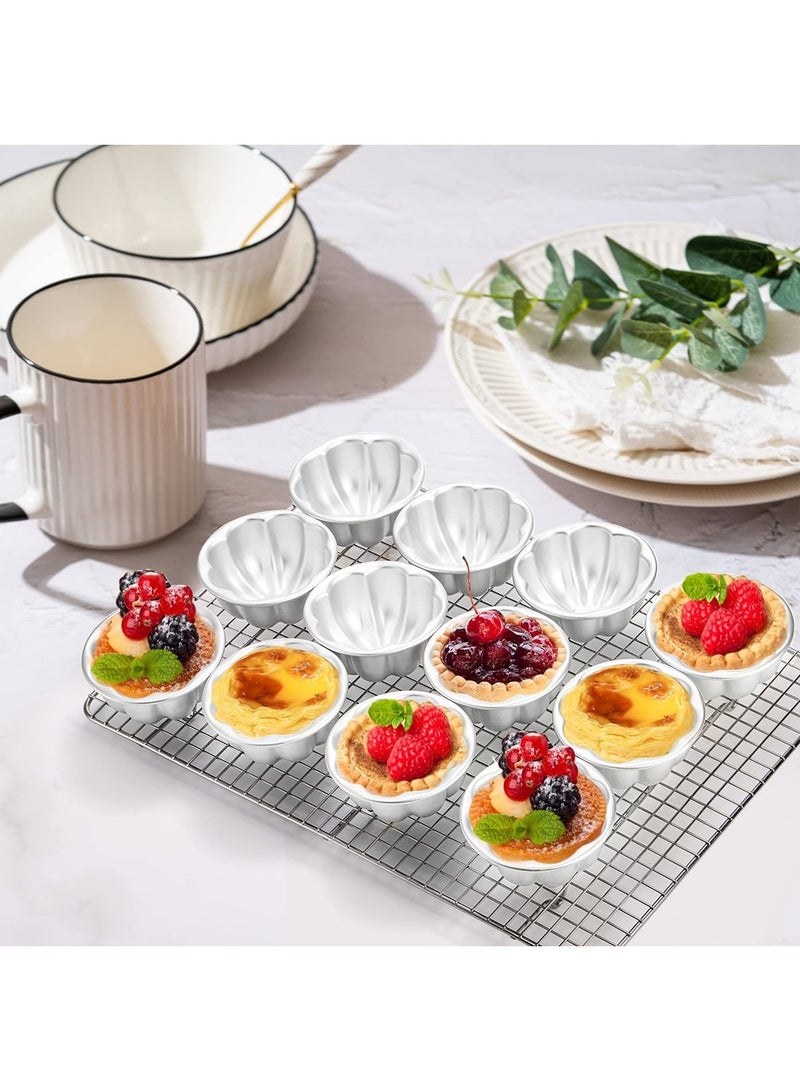 Mmmon 6 Pack Flower Shaped Egg Tart Molds, Aluminum Alloy Pudding and Non-Stick Cake Baking Cups, Reusable Cupcake Muffin Jelly Kitchen Accessories - Image 3