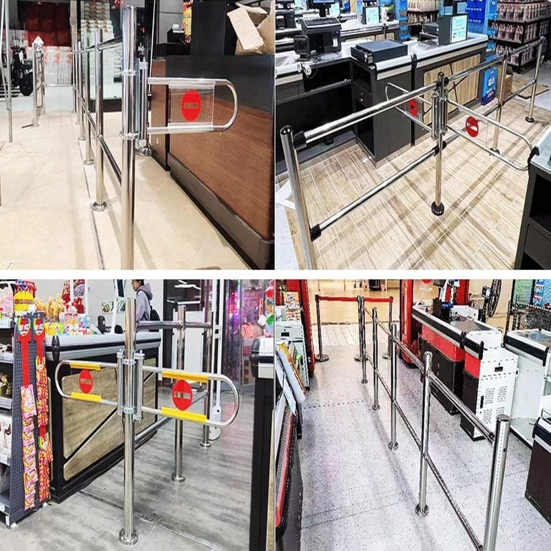 Metal Swing Safety Gate for Supermarket - Spring-Loaded One-Way Import/Export Entrance Automatic Closing Pedestrian Access Door Cashier Counter, Black-55~80CM - Image 5
