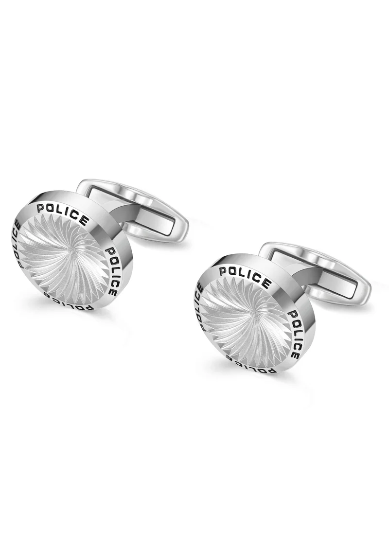 بوليس Gyre Stainless Steel Grid Pattern Cufflinks for Men with Black Inlay Logo
