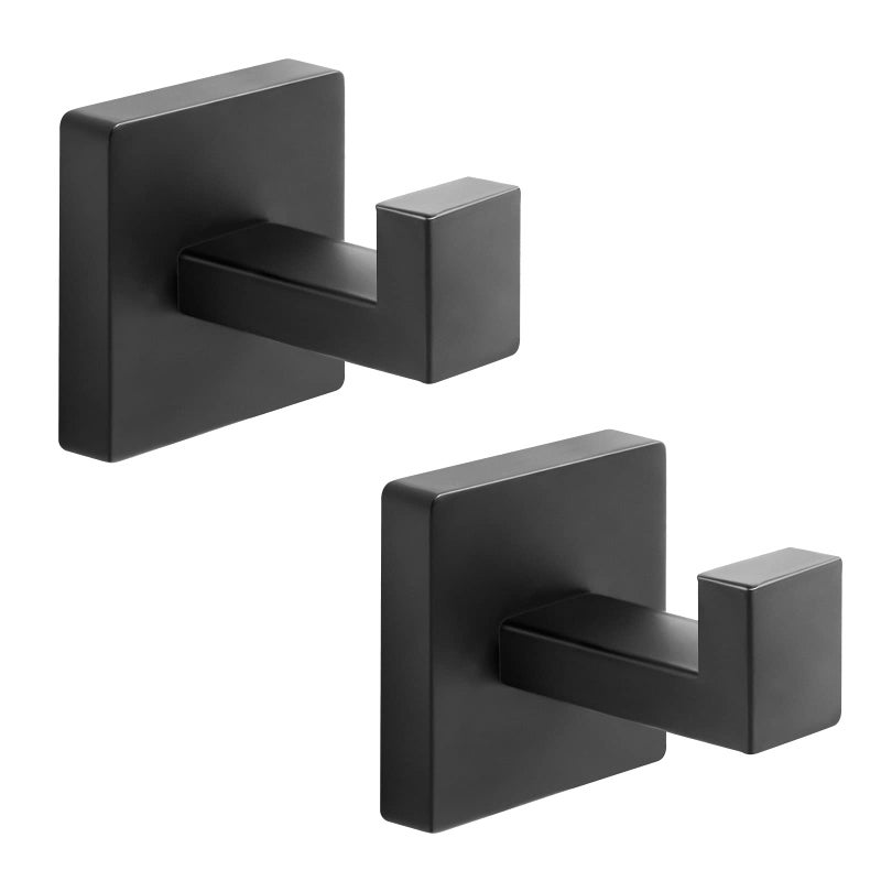 Fenas Heavy Duty Stainless Steel Towel Hooks Wall Mounted Square Robe Hooks for Bathroom Kitchen Bedroom Hotel Matte Black 2 Pack