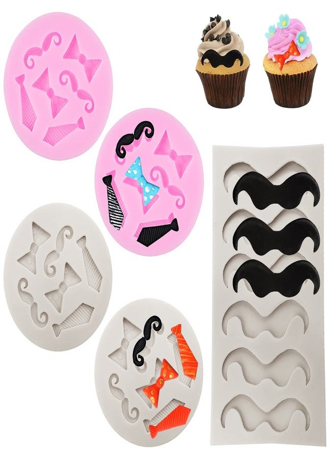findTop Set of 5, Mini Bow Ties Beard Silicone Mold, findTop Candy Chocolate Fondant Mold, Mini Mustache Tie Bow Cake Beard Fondant Molds (Pink + Gray) - Image 1