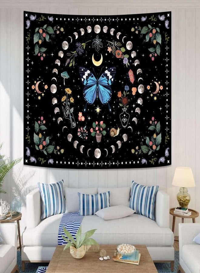 Aipon Blue Butterfly Moon Flower Tapestry Boho Floral Plant Botanical Tapestry for Bedroom Aesthetic Vintage Tapestries Wall Hanging for Living Room Dorm (Blue, 48'' × 36'') - Image 5