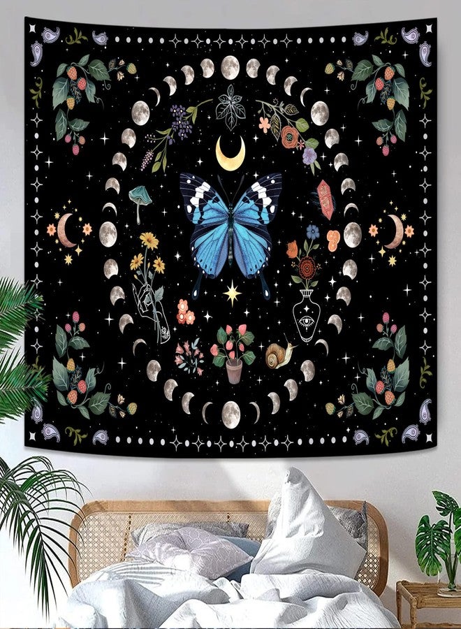 Aipon Blue Butterfly Moon Flower Tapestry Boho Floral Plant Botanical Tapestry for Bedroom Aesthetic Vintage Tapestries Wall Hanging for Living Room Dorm (Blue, 48'' × 36'') - Image 4