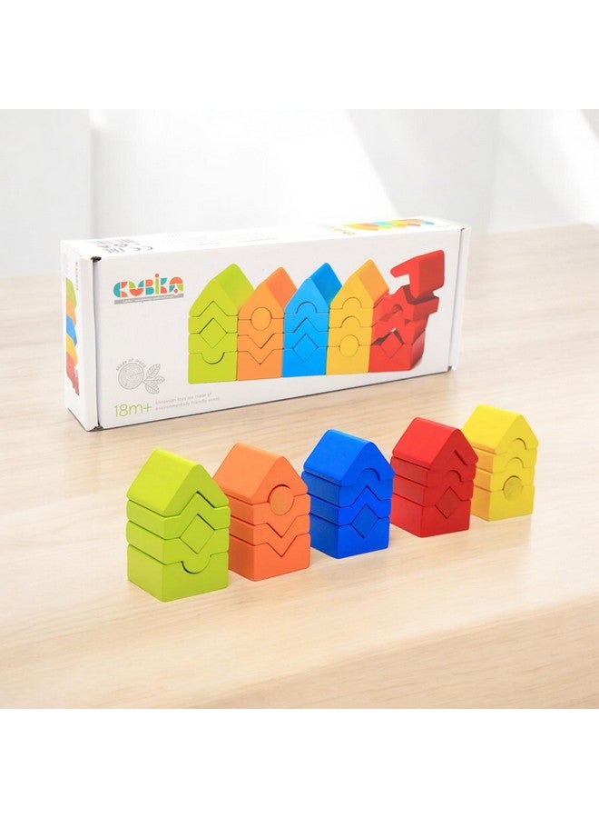 Cubika مجموعة برج البناء الخشبي CUBIKA - مجموعة لعب بناء مكونة من 25 قطعة مع شخصيات عاطفية للأطفال من عمر 2 وما فوق - لعبة مونتيسوري للإبداع، التنمية المعرفية، والتعرف على العواطف - Image 2