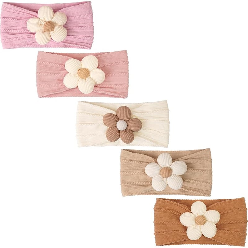 CÉLLOT 5 Pcs Baby Flower Headband, Baby Girls Nylon Headbands Super Stretchy Soft Headbands Baby Girl Accessories for Newborn Infant Toddler and Kids - Image 1