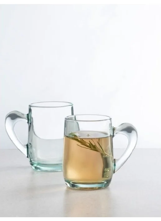 Paşabahçe 55521 Recycled Tea Glass with Handle, Pack of 2