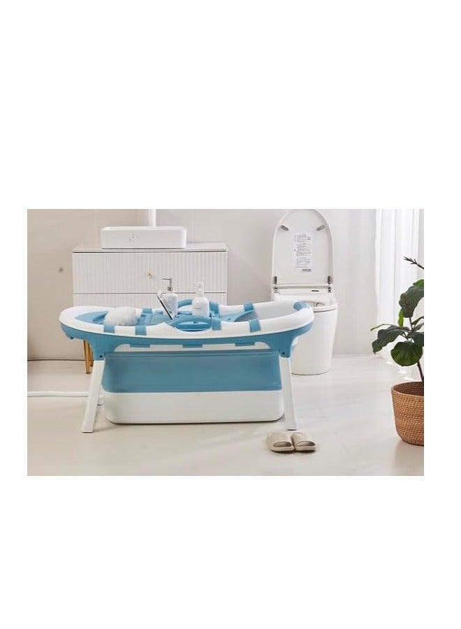 Cool Baby Adult Folding Bathtub Suitable for Small Bathrooms with Soap Basket and Neck Pillow Practical and Portable (Blue) - Image 1