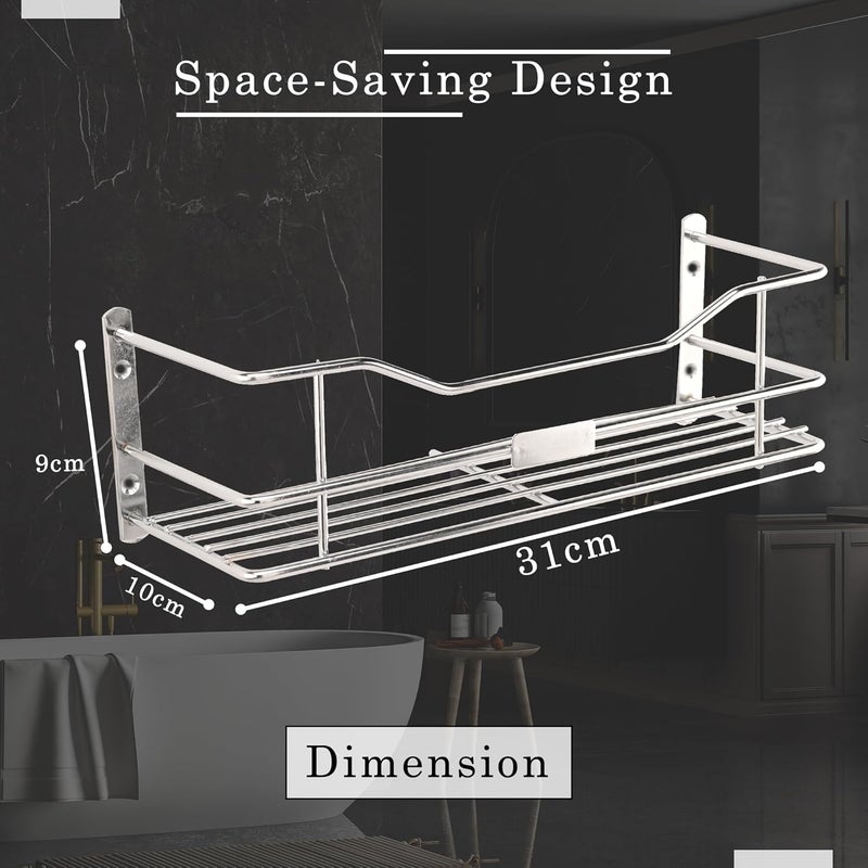 Kuber Industries Kuber Industries Stainless Steel Bathroom Shelf for Wall Washroom Organizer Shampoo Holder Stand 12 Inch Kitchen Storage Rack Silver  - Image 3