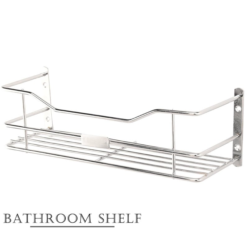 Kuber Industries Kuber Industries Stainless Steel Bathroom Shelf for Wall Washroom Organizer Shampoo Holder Stand 12 Inch Kitchen Storage Rack Silver  - Image 2