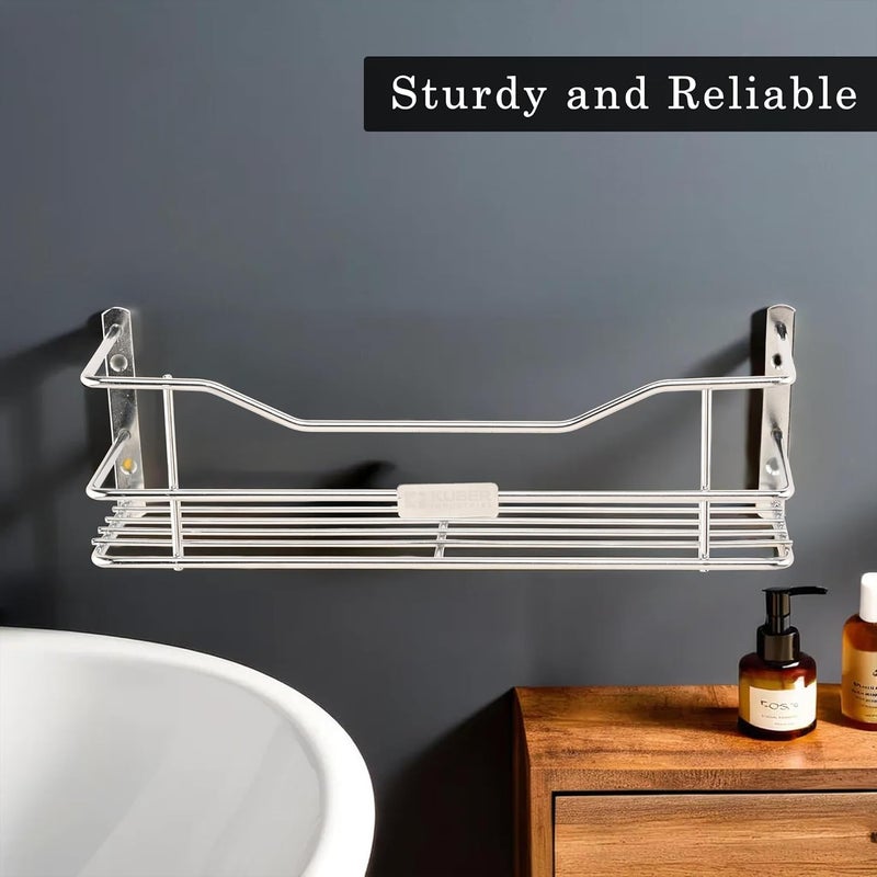 Kuber Industries Kuber Industries Stainless Steel Bathroom Shelf for Wall Washroom Organizer Shampoo Holder Stand 12 Inch Kitchen Storage Rack Silver  - Image 4