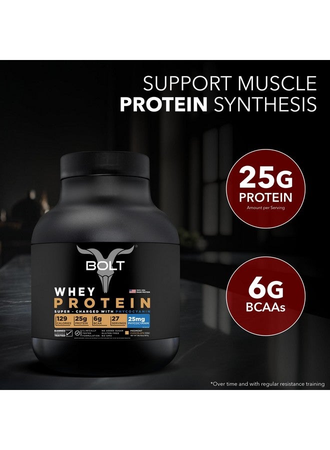BOLT مسحوق بروتين مصل اللبن 100% | مع سوبر فود فيكوسيانين | 2Lb/907Gm (27 حصة) | شوكولاتة بيدمونت - Image 3