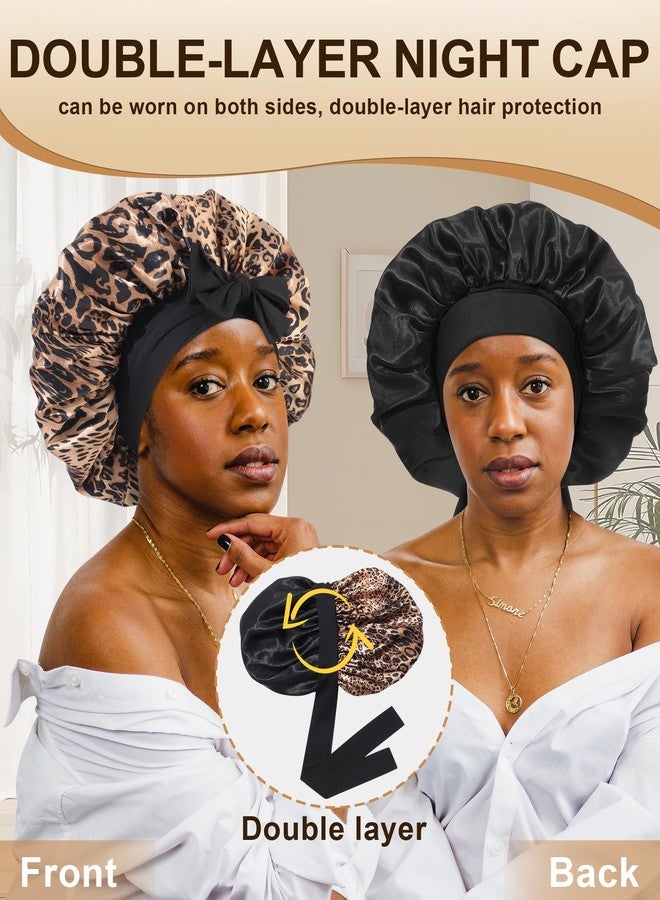 CHLINS Extra Large Satin Bonnet for Sleeping Jumbo Silk Bonnet Double Layer Hair Bonnet for Women with Elastic Tie Band Sleep Wrap for Braids Curly Hair - Image 3