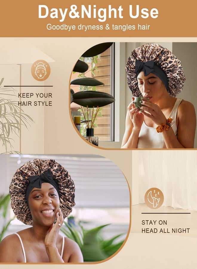 CHLINS Extra Large Satin Bonnet for Sleeping Jumbo Silk Bonnet Double Layer Hair Bonnet for Women with Elastic Tie Band Sleep Wrap for Braids Curly Hair - Image 5